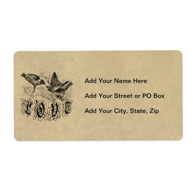 Etiqueta Aves de amor de época ropa y regalos (Frente)