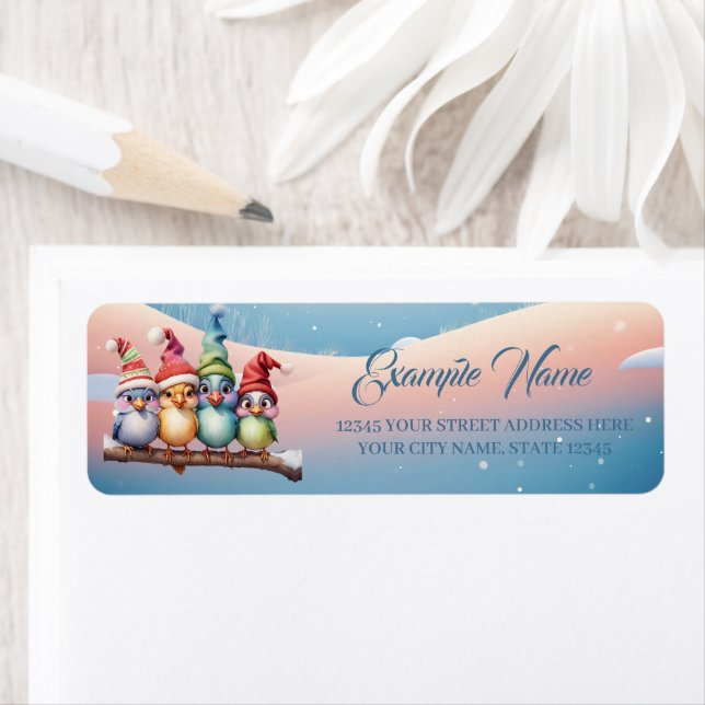 Etiqueta Aves de fantasía con Navidades gorras (In situ)