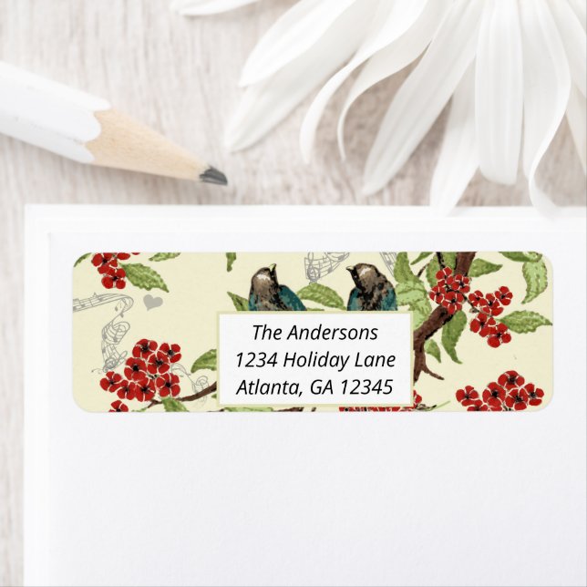 Etiqueta Aves Verde azuladas de época Árboles de primavera  (In situ)