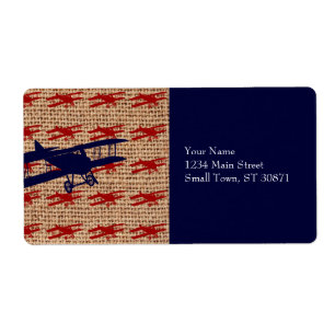 Etiqueta Avión de hélice de biplano vintage en impresión Bu