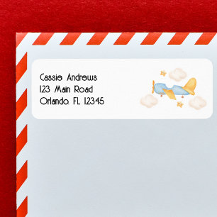 Etiqueta Avión, Nubes y Estrellas, Azul, Niño, Dirección li