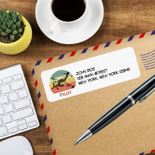 Etiqueta Avión retro vintage y atardecer, personalizado