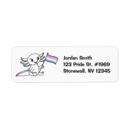 Etiqueta Axolotl lindo con bandera del orgullo bisexual LGB