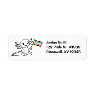 Etiqueta Axolotl lindo con bandera del Orgullo Gay LGBTQ+