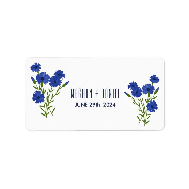 Etiqueta Azul Aciano Botánico Boda (Frente)