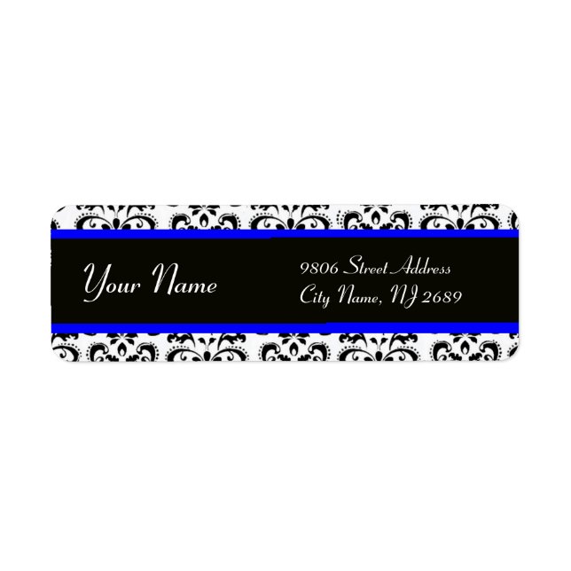 ETIQUETA AZUL BLANCO NEGRO DAMASK (Frente)