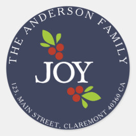 Etiqueta azul de dirección de alegría