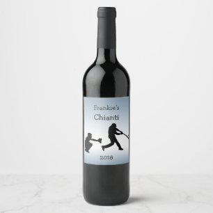 Etiqueta azul de vino de béisbol