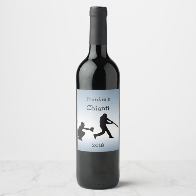 Etiqueta azul de vino de béisbol (Anverso)