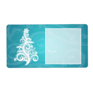Etiqueta Azul del árbol de navidad de Swirly de la etiquet