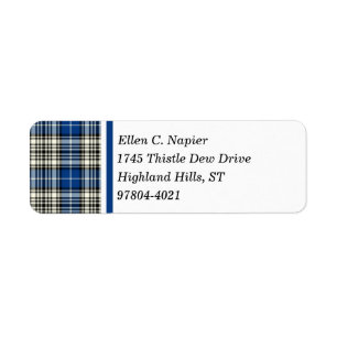 Etiqueta Azul del clan de Napier, tartán escocés blanco y