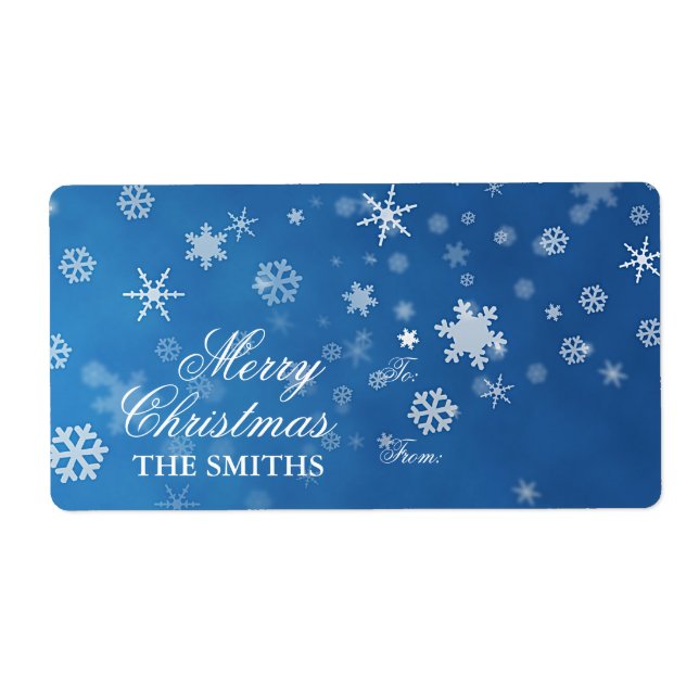 Etiqueta Azul elegante de copo de nieve (Frente)