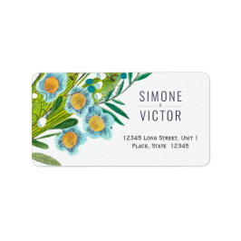 Etiqueta Azul floral y lirio verde del Boda del Valle