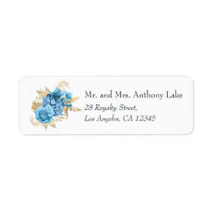 Etiqueta Azul Pastel y Floral Dorado