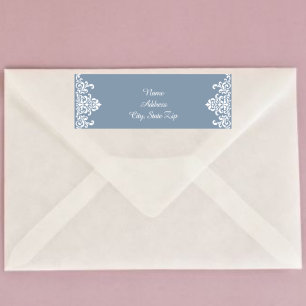 Etiqueta Azul Polvoriento Damask Laceado