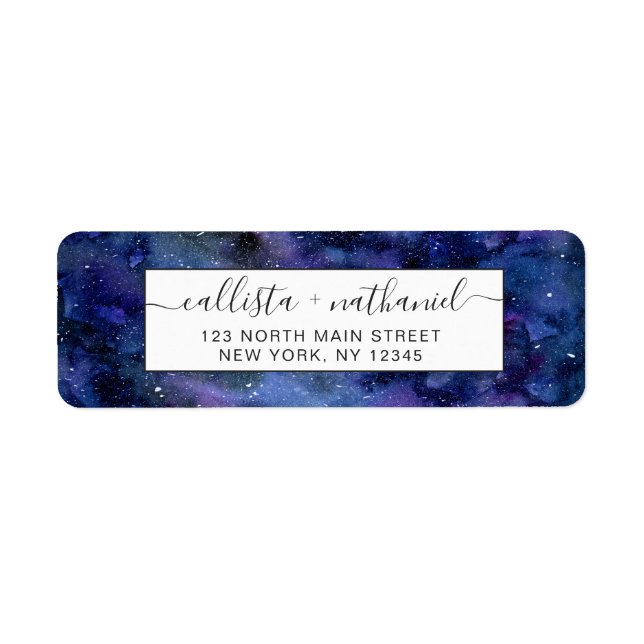 Etiqueta Azul púrpura Majestic Starry Nebulosa acuática (Frente)