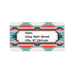 Etiqueta Azul rojo del nativo americano tribal azteca del