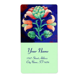 Etiqueta Azul Verde Rojo FLORAL