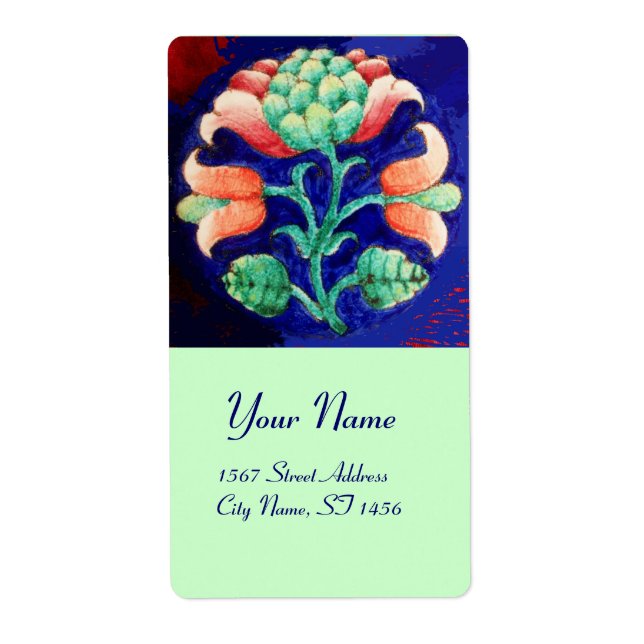 Etiqueta Azul Verde Rojo FLORAL (Frente)
