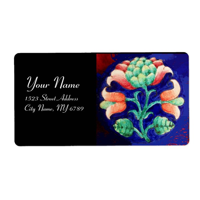 Etiqueta Azul Verde Rojo FLORAL (Frente)