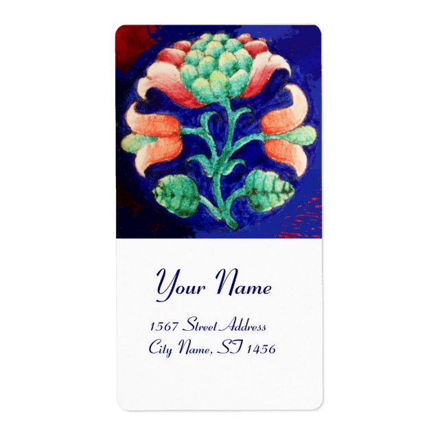 Etiqueta Azul Verde Rojo FLORAL (Frente)