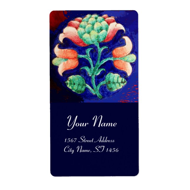 Etiqueta Azul Verde Rojo FLORAL (Frente)