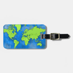 Etiqueta azul y verde del equipaje del mapa del