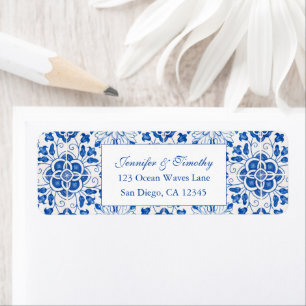 Etiqueta Azulejos portugueses Boda Mediterránea Azul