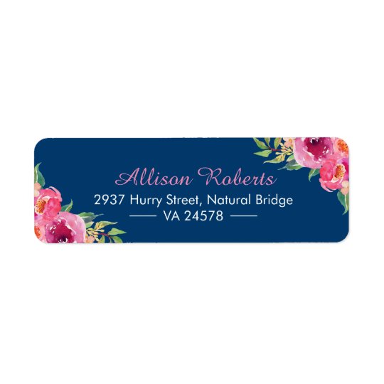 Etiqueta Azules marinos florales rosados rojos púrpuras de