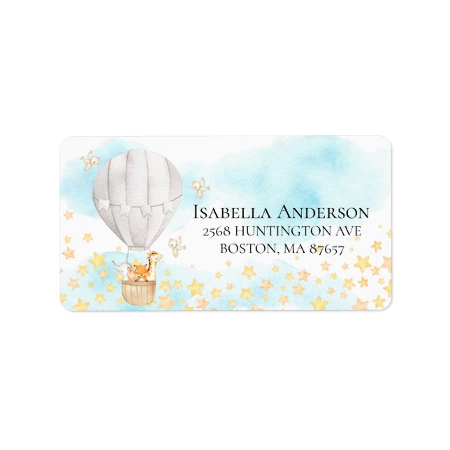 Etiqueta Baby Animals Hot Air Balloon Baby Shower (Frente)