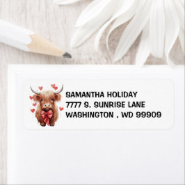 Etiqueta Baby Highland Cow Love Valentine Watercolor
