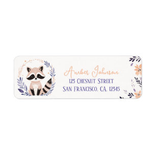 Etiqueta Baby Raccoon Boho Peach Lavender Floral Design -