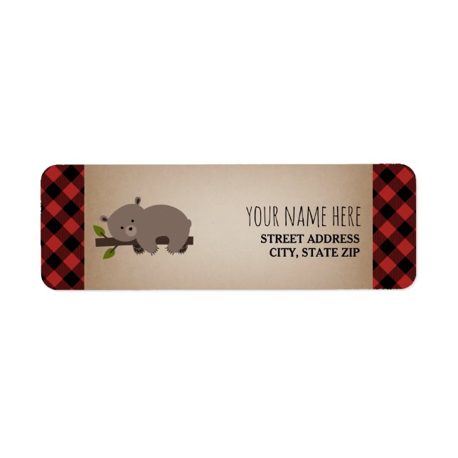 Etiqueta Baby Shower Búfalo Plaid Sleepy Bear (Frente)