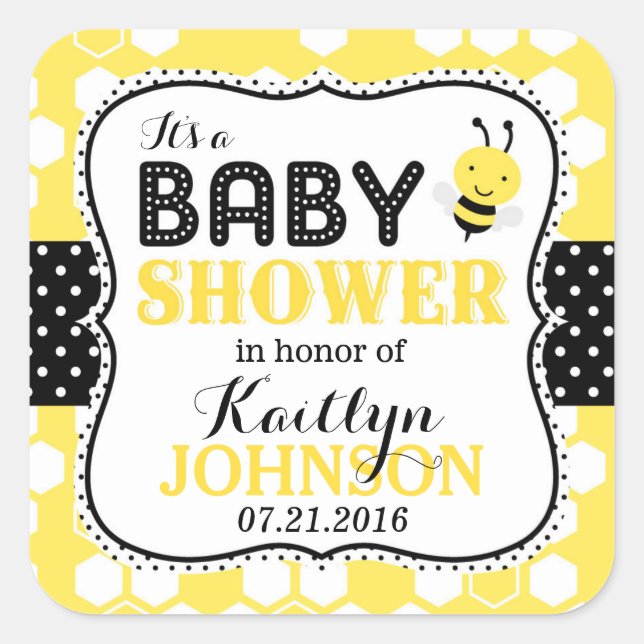 Etiqueta Baby Shower Bumble Bee Honeycomb (Anverso)