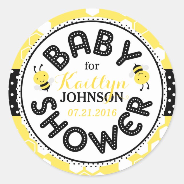 Etiqueta Baby Shower Bumble Bee Honeycomb (Anverso)