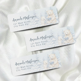 Etiqueta Baby Shower color de agua azul de oso polar de inv