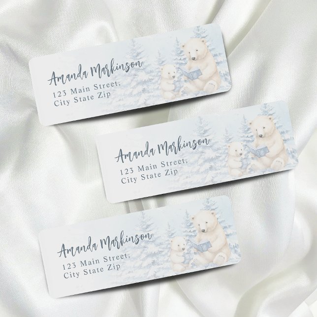 Etiqueta Baby Shower color de agua azul de oso polar de inv (Subido por el creador)