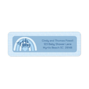 Etiqueta Baby Shower con arcoiris azul