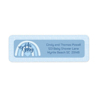 Etiqueta Baby Shower con arcoiris azul