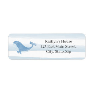 Etiqueta Baby Shower de ballena azul acuarela