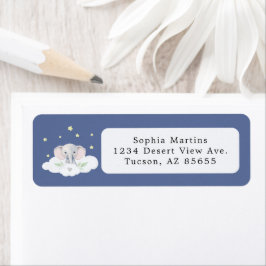 Etiqueta Baby Shower de cacahuete con Elefante Azul