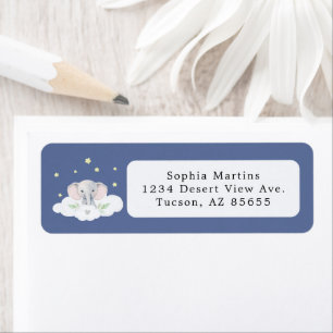 Etiqueta Baby Shower de cacahuete con Elefante Azul