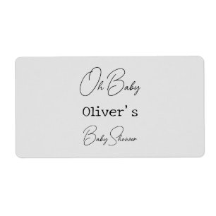 Etiqueta Baby Shower de caligrafía gris elegante simple