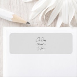 Etiqueta Baby Shower de caligrafía gris elegante simple