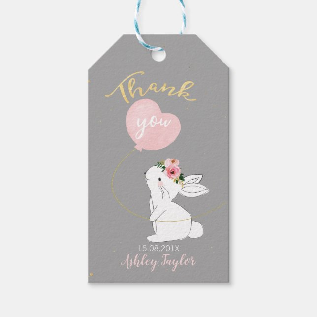 Etiqueta Baby Shower de conejito rosa (Anverso)