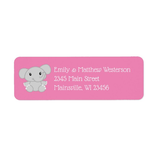 Etiqueta Baby Shower de Elefante Rosa (Frente)