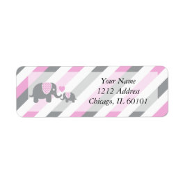 Etiqueta Baby Shower de elefantes de tiras blancas, rosas y