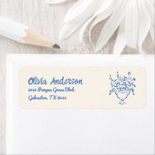 Etiqueta Baby Shower de Hand Drawn Blue Floral