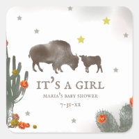 Etiqueta Baby Shower de Mama Buffalo Cactus Chica