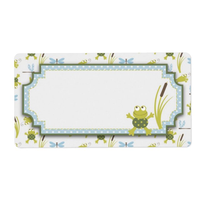 Etiqueta Baby Shower de rana y libélula (Frente)